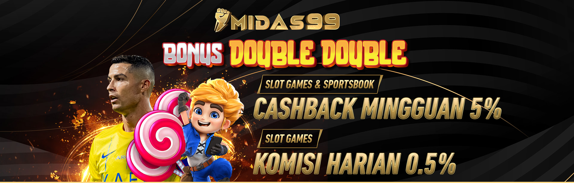 Bonus Cashback 5% dan komisi 0,5% Slot Games & Sportbook